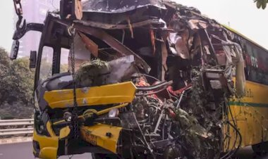 bus collided with trailer in bikaner one and a half dozen injured