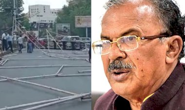 pandal fell before bjp maha gherao in ajmer mla vasudev devnani injured