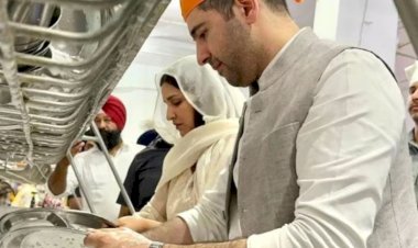 parineeti chopra and raghav chadha seen washing utensils in golden temple