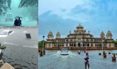heavy rainfall in jaipur rajasthan flood on road monsoon