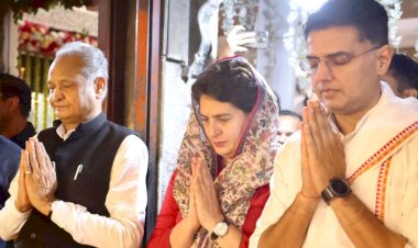 ashok gehlot sachin pilot along with priyanka gandhi sought blessings for political victory in mehandipur balaji temple