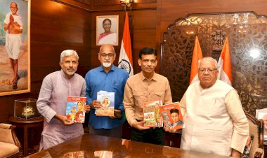 artist brajraj rajawat presented a set of paintings and stories to governor mishra