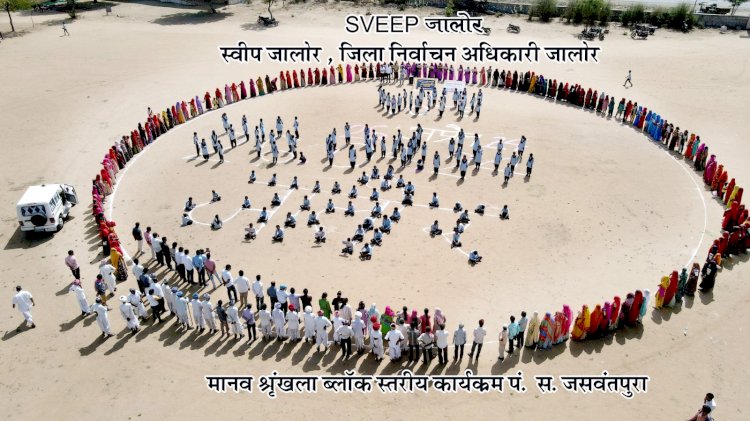 message given to jalore for 100 voting by forming human chain sweep jalore