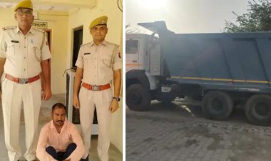 the driver was arrested along with a dumper full of illegal gravel mining is going on continuously from jawai river