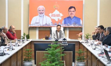 bhajanlal sharma reviews progress of budget announcements