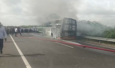 a private bus caught fire on sanchore nh highway 68