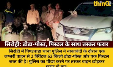 sirohi me luxury vahan se 2 quintal doda post aur pistol jabt taskar bhage
