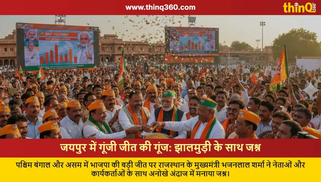 cm bhajanlal sharma celebrates bjp victory jhalmuri jaipur