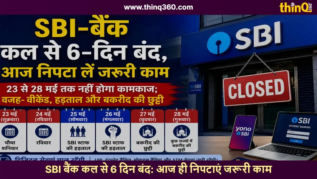 sbi bank closed for 6 days may 2026 strike and bakrid holidays
