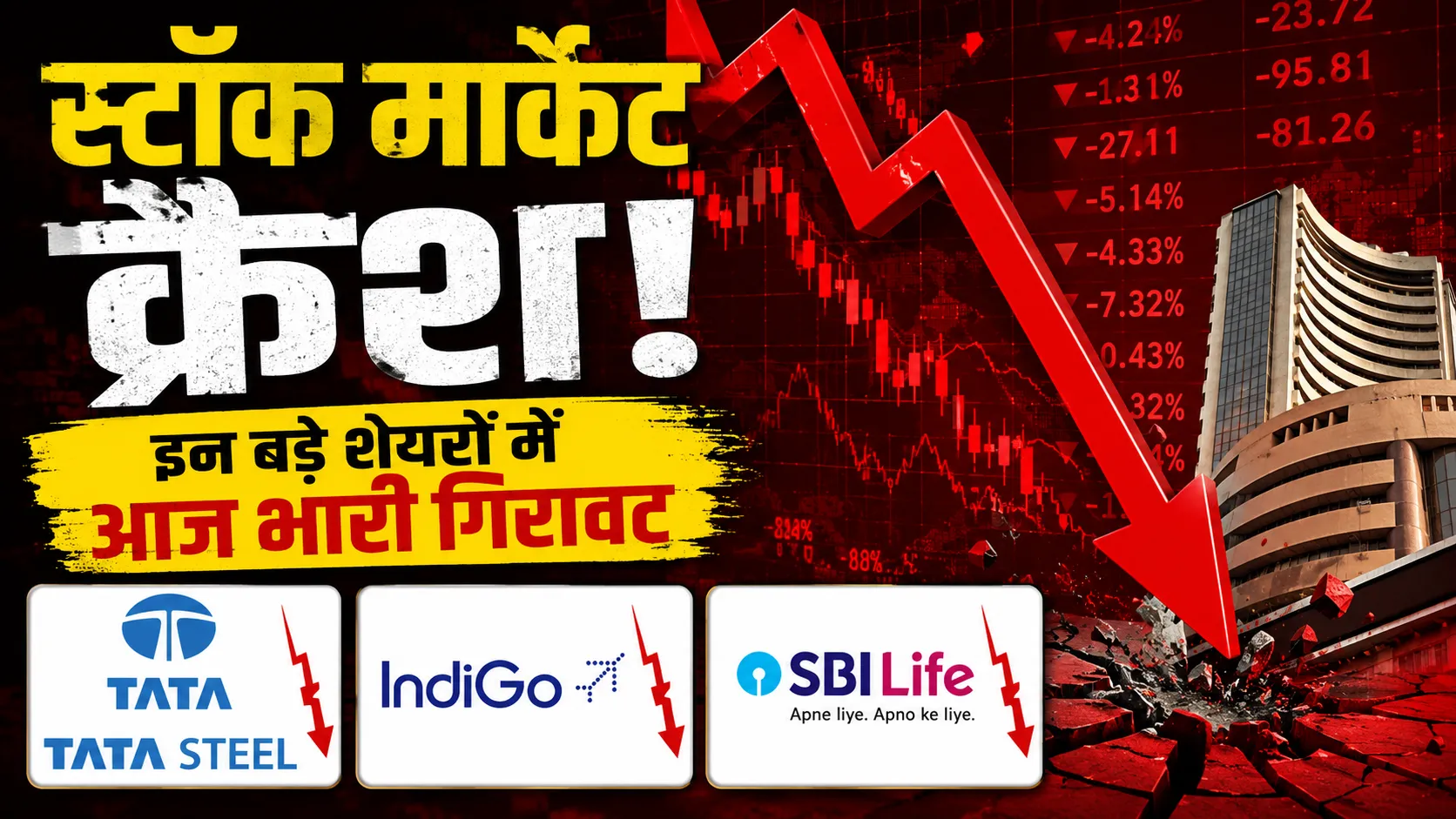 stock market fall tata steel indigo sbi life shares down
