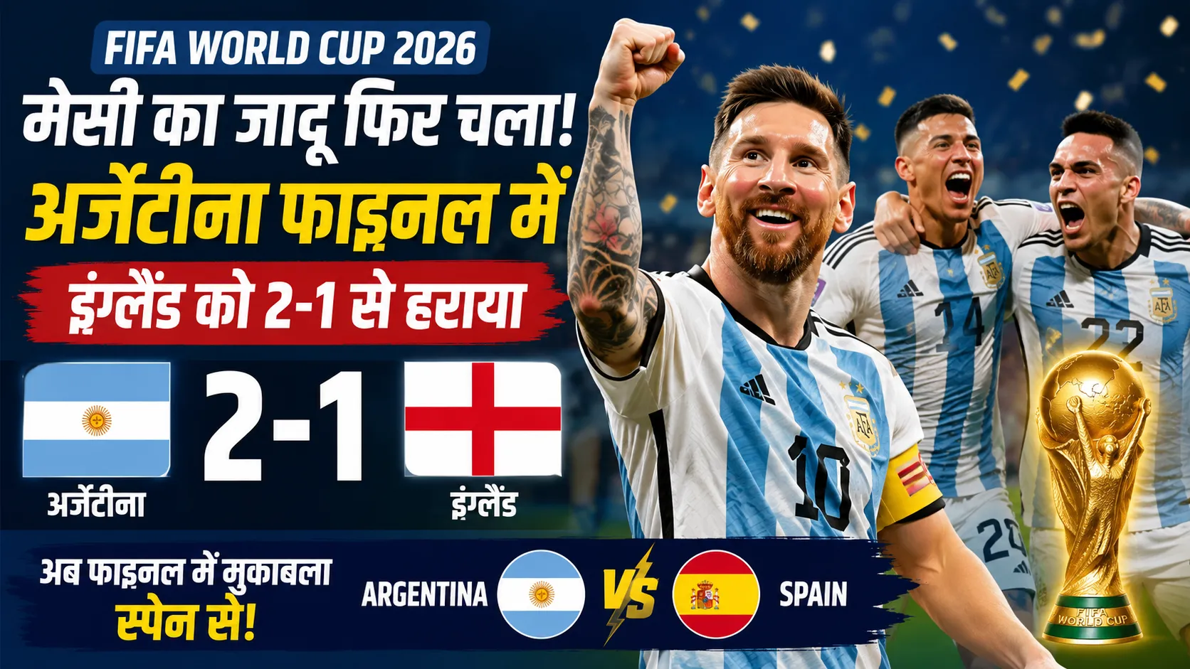 argentina defeated england 2 1 to secure a spot in the final