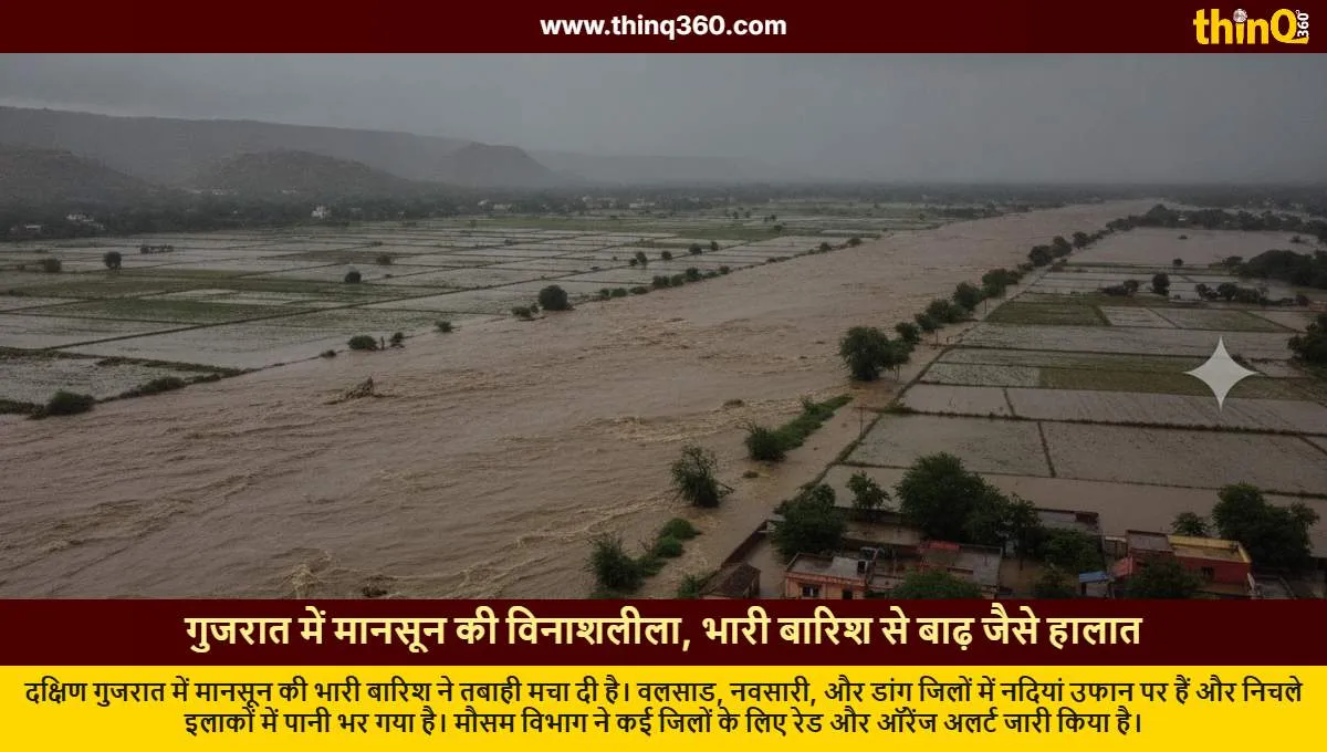 heavy rain in south gujarat rivers overflow red alert issued