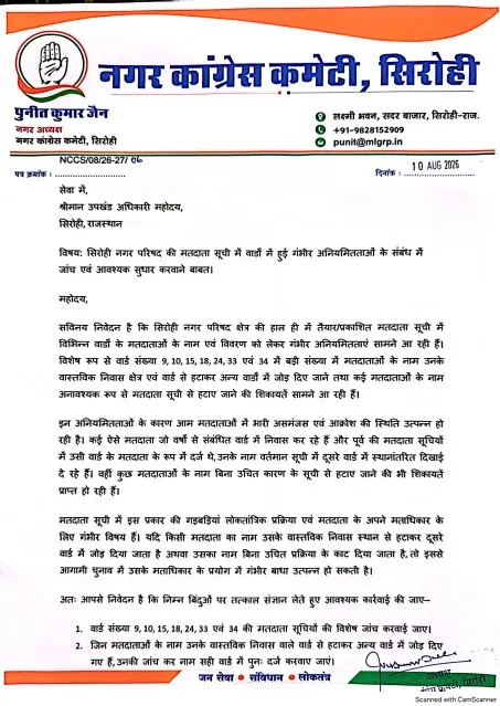 Sirohi Voter List Altered, Congress Demands Probe