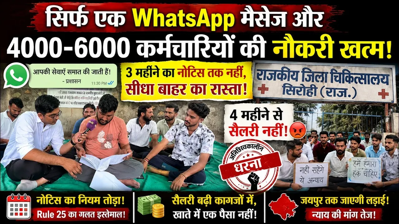 sirohi contract workers protest fired via whatsapp salary due